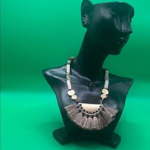 Gold and Cream Fan Tassel Pendant Necklace